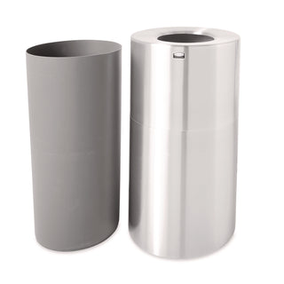Rubbermaid Commercial - Two-Piece Open Top Indoor Receptacle, Round, Satin Aluminum, 35 gal, Sold as 1 EA