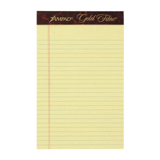 Gold Fibre Quality Writing Pads, Medium/College Rule, 50 Canary-Yellow 5 x 8 Sheets, Dozen
