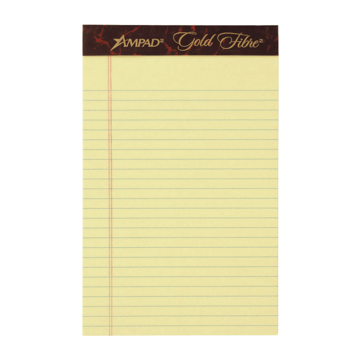Gold Fibre Quality Writing Pads, Medium/College Rule, 50 Canary-Yellow 5 x 8 Sheets, Dozen