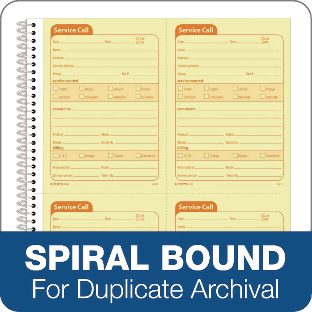 Service Call Book, Two-Part Carbonless, 5.5 x 3.88, 4 Forms/Sheet, 200 Forms Total