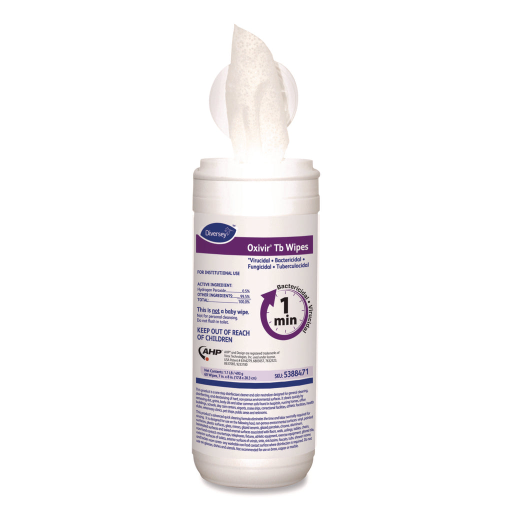 Oxivir TB Disinfectant Wipes, 7 x 6, White, 60/Canister, 12 Canisters/Carton