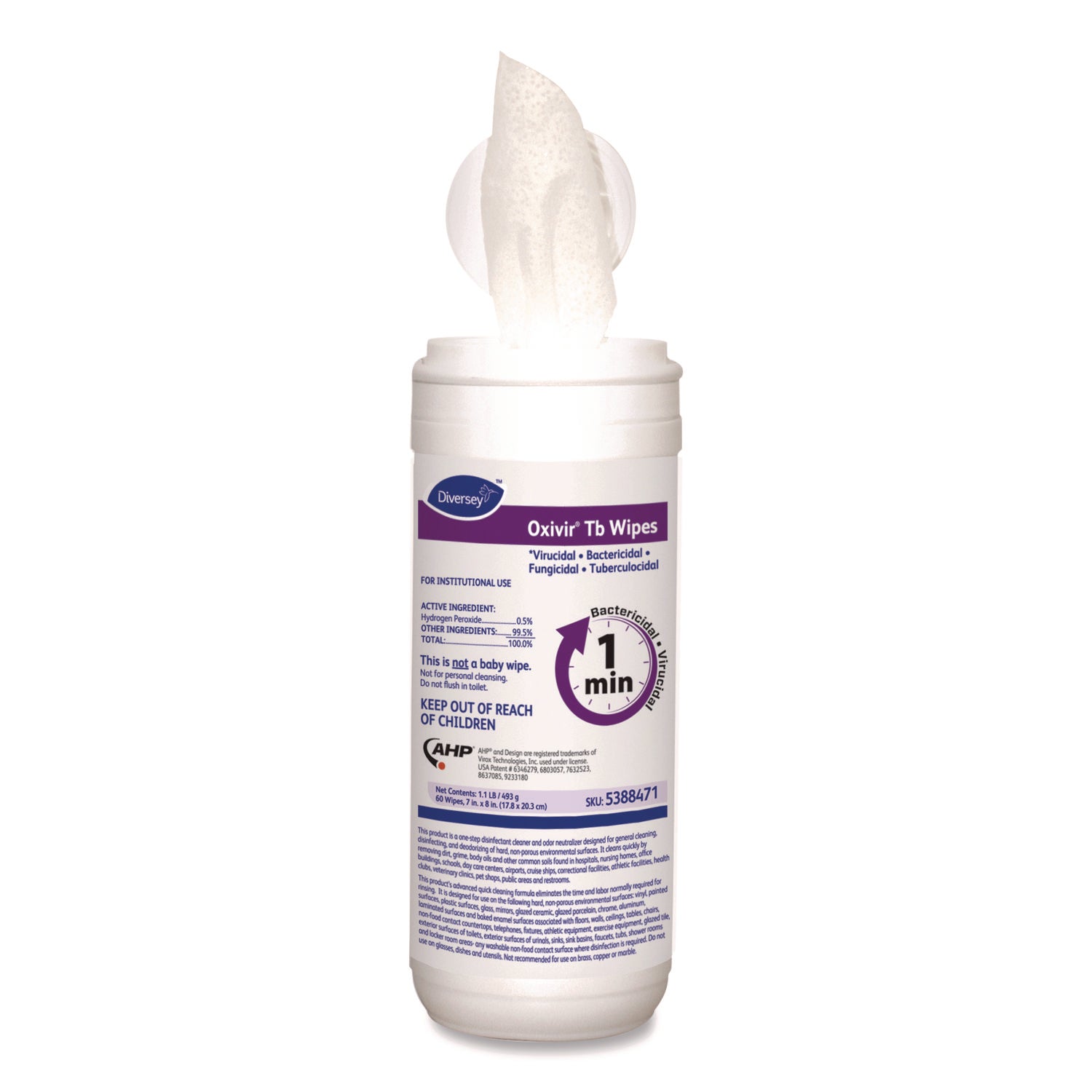 Oxivir TB Disinfectant Wipes, 7 x 6, White, 60/Canister, 12 Canisters/Carton