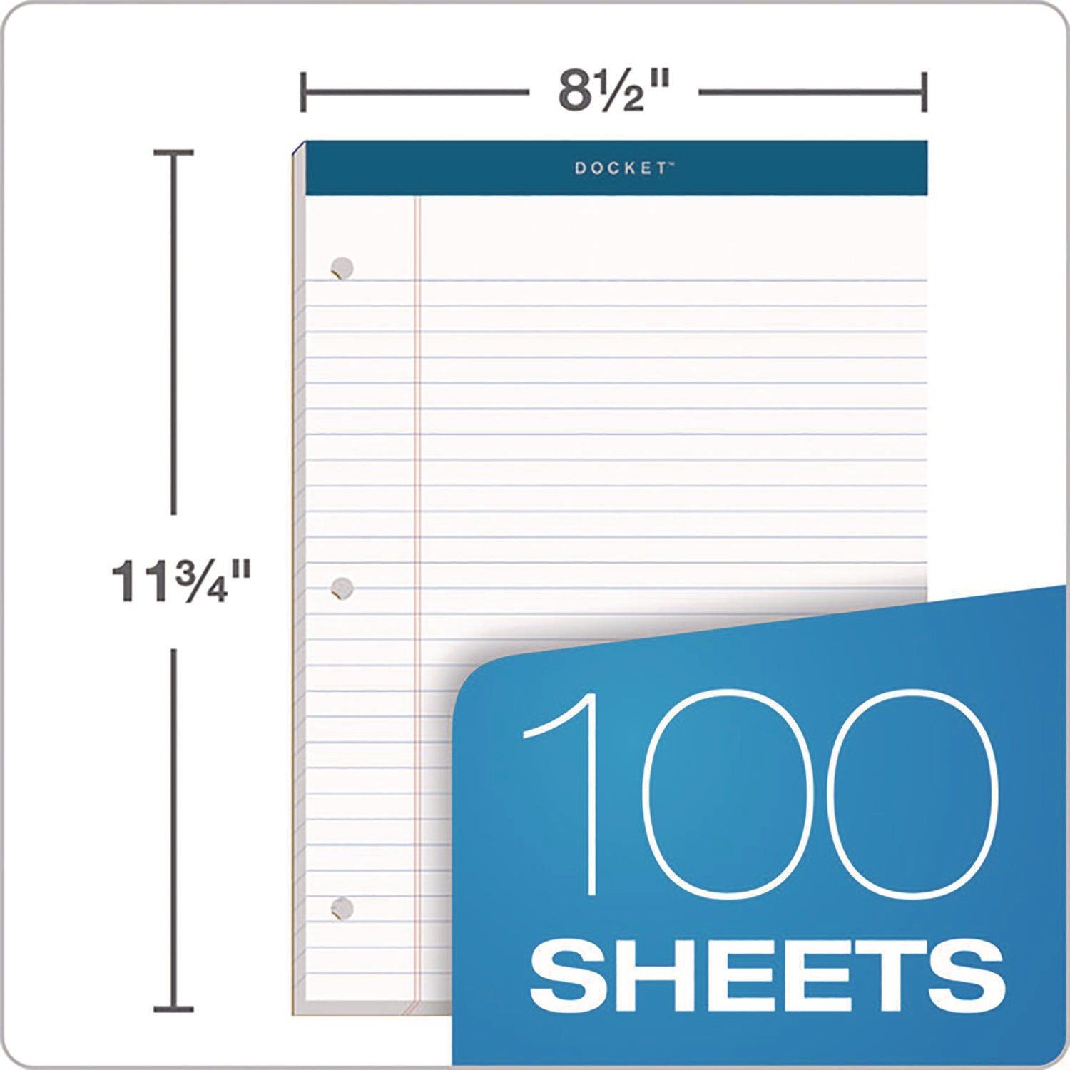 Double Docket Ruled Pads with Extra Sturdy Back, Wide/Legal Rule, 100 White 8.5 x 11.75 Sheets