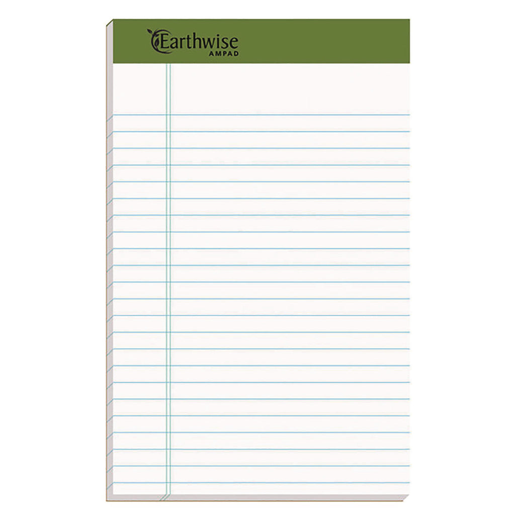 Earthwise by Ampad Recycled Paper Legal Pads, Wide/Legal Rule, 40 White 5 x 8 Sheets, 6/Pack