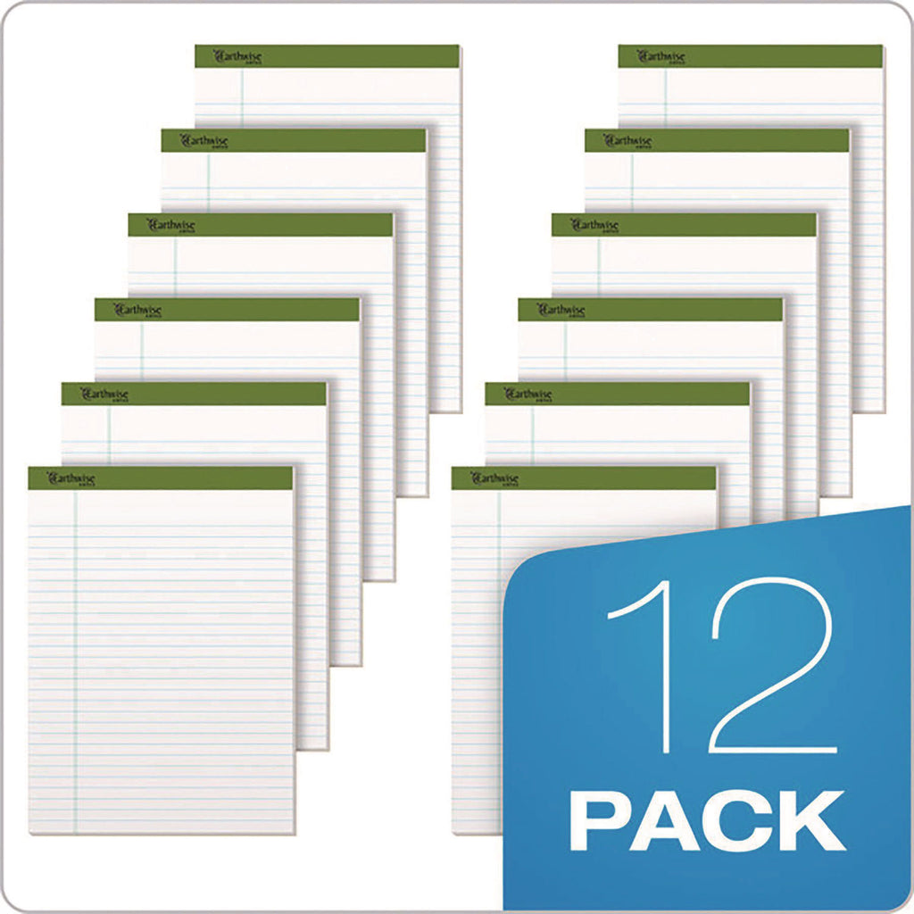 Earthwise by Ampad Recycled Writing Pad, Wide/Legal Rule, Politex Green Headband, 50 White 8.5 x 11.75 Sheets, Dozen