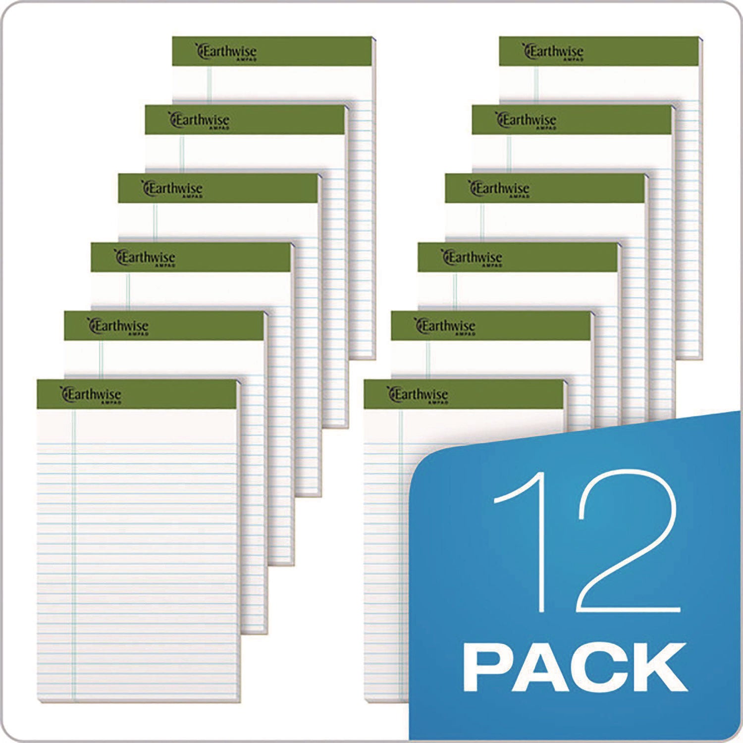 Earthwise by Ampad Recycled Writing Pad, Narrow Rule, Politex Green Headband, 50 White 5 x 8 Sheets, Dozen