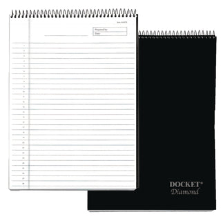 Docket Diamond Top-Wire Ruled Planning Pad, Wide/Legal Rule, Black Cover, 60 White 8.5 x 11.75 Sheets