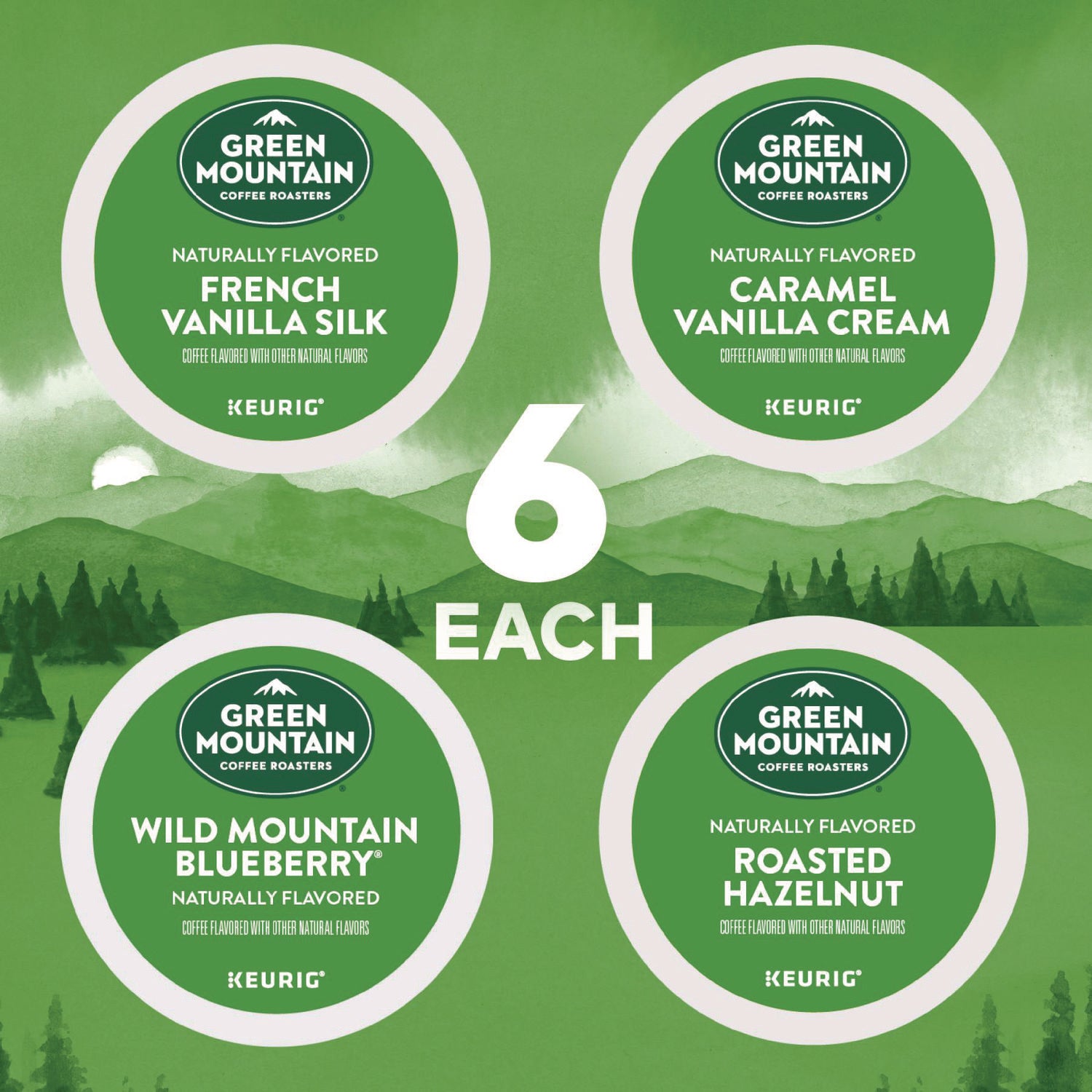Green Mountain Coffee K-Cup Variety Sampler Coffee Pack - Compatible with Keurig K-Cup Brewer - Light - 24 K-Cup - 4 / Carton