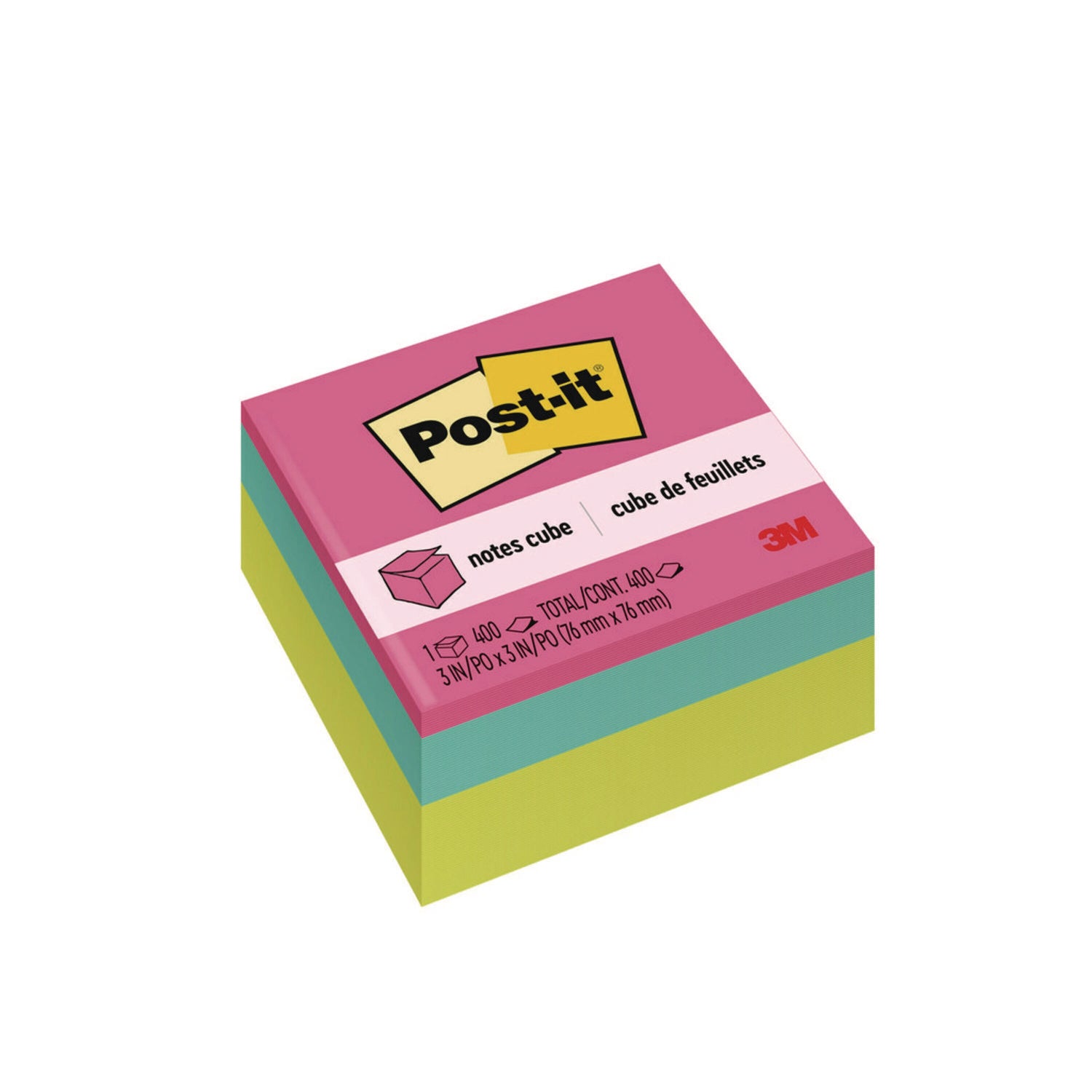 Post-it Super Sticky Notes Cubes - 3" x 3" - Square - 400 Sheets per Pad - Multicolor - Sticky, Adhesive - 1 Each