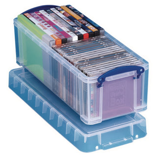 Snap-Lid CD/DVD Storage Bin, 1.72 gal, 7.13" x 17.25" x 6.25", Clear/Blue