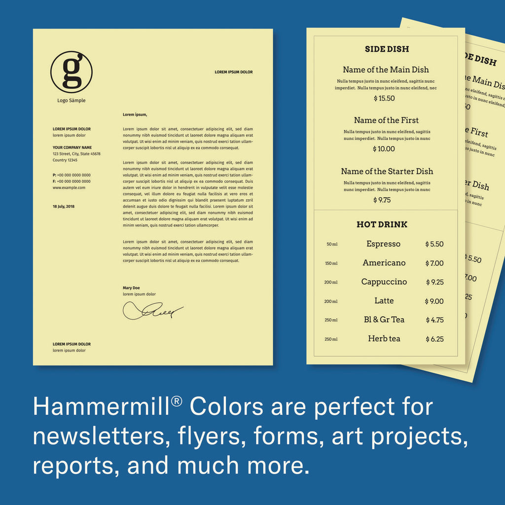 Colors Print Paper, 20 lb Bond Weight, 11 x 17, Canary, 500/Ream