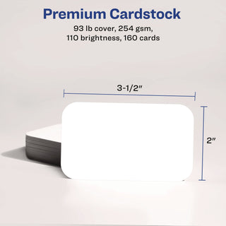 Round Corner Print-to-the-Edge Business Cards, Inkjet, 2 x 3.5, White, 160 Cards, 8 Cards/Sheet, 20 Sheets/Pack