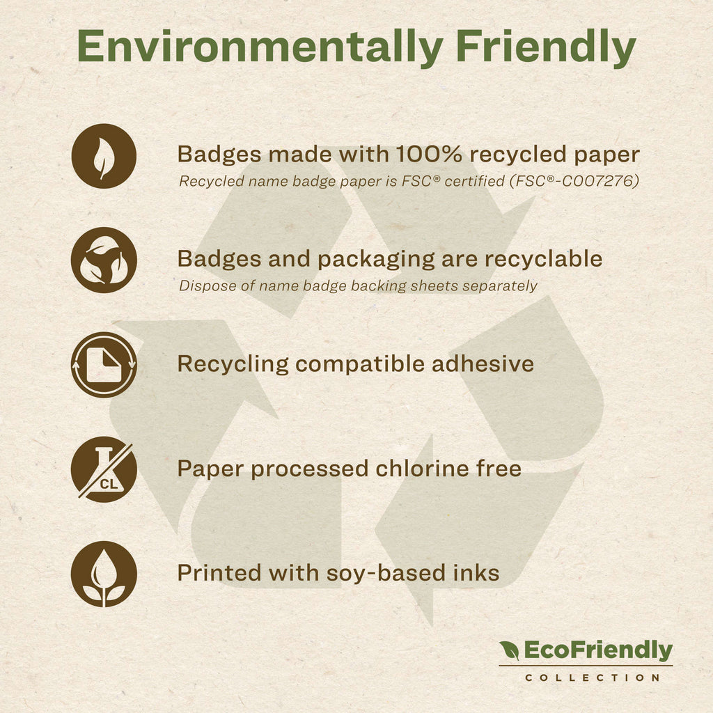 EcoFriendly Adhesive Name Badge Labels, 3.38 x 2.33, White, 80/Pack