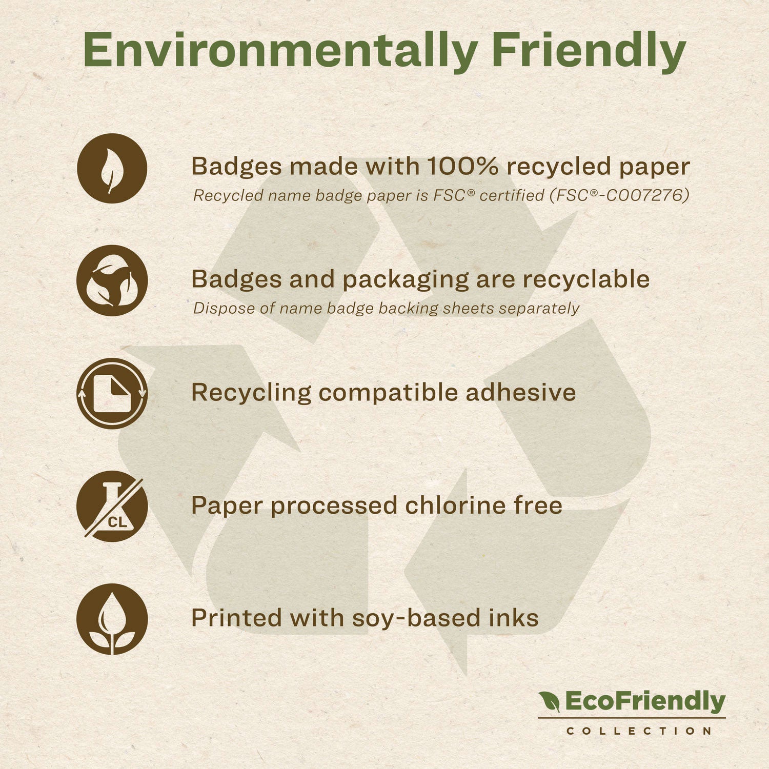 EcoFriendly Adhesive Name Badge Labels, 3.38 x 2.33, White, 80/Pack
