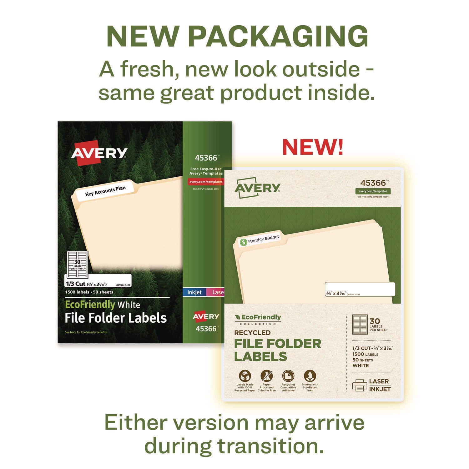 EcoFriendly Permanent File Folder Labels, 0.66 x 3.44, White, 30/Sheet, 50 Sheets/Pack