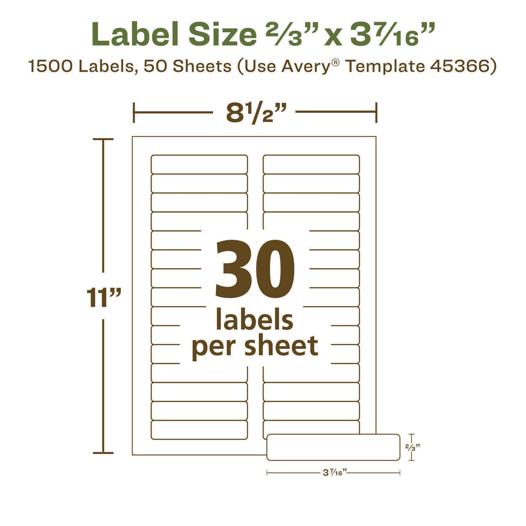 EcoFriendly Permanent File Folder Labels, 0.66 x 3.44, White, 30/Sheet, 50 Sheets/Pack