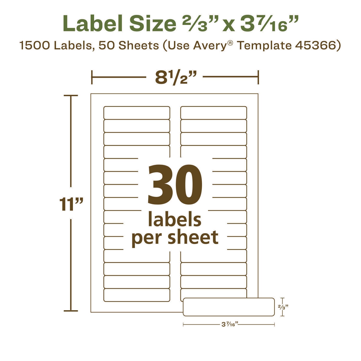 EcoFriendly Permanent File Folder Labels, 0.66 x 3.44, White, 30/Sheet, 50 Sheets/Pack