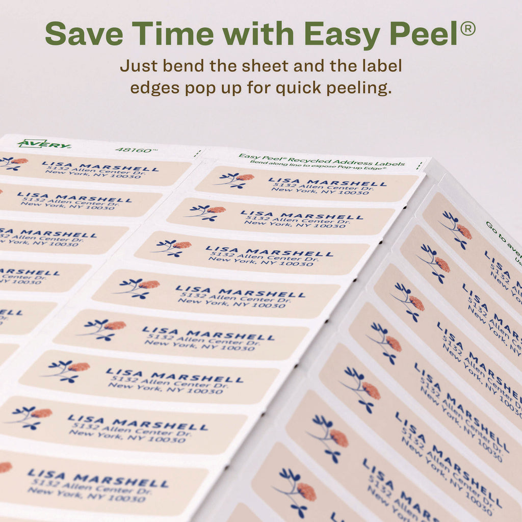 EcoFriendly Mailing Labels, Inkjet/Laser Printers, 1 x 2.63, White, 30/Sheet, 25 Sheets/Pack