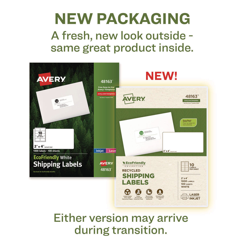 EcoFriendly Mailing Labels, Inkjet/Laser Printers, 2 x 4, White, 10/Sheet, 100 Sheets/Pack