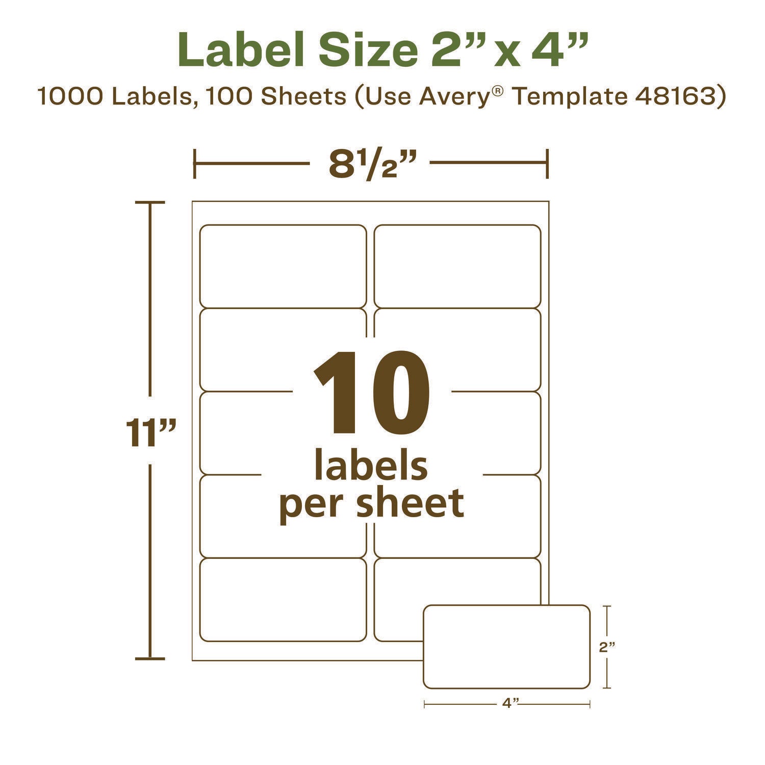 EcoFriendly Mailing Labels, Inkjet/Laser Printers, 2 x 4, White, 10/Sheet, 100 Sheets/Pack