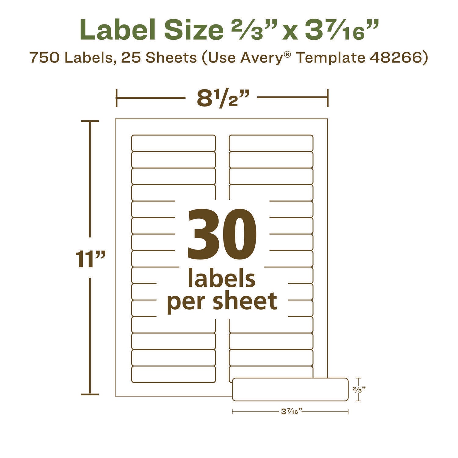 EcoFriendly Permanent File Folder Labels, 0.66 x 3.44, White, 30/Sheet, 25 Sheets/Pack