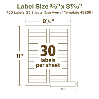 EcoFriendly Permanent File Folder Labels, 0.66 x 3.44, White, 30/Sheet, 25 Sheets/Pack