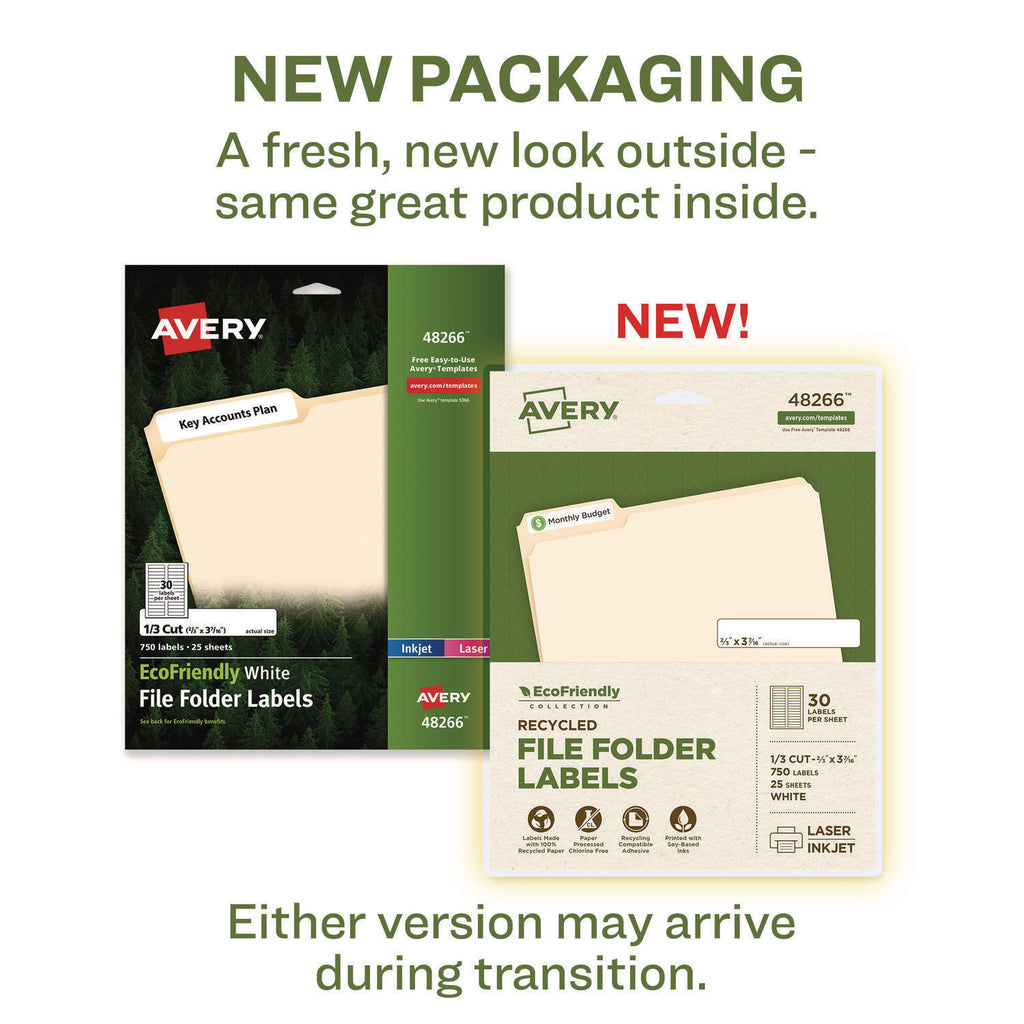 EcoFriendly Permanent File Folder Labels, 0.66 x 3.44, White, 30/Sheet, 25 Sheets/Pack