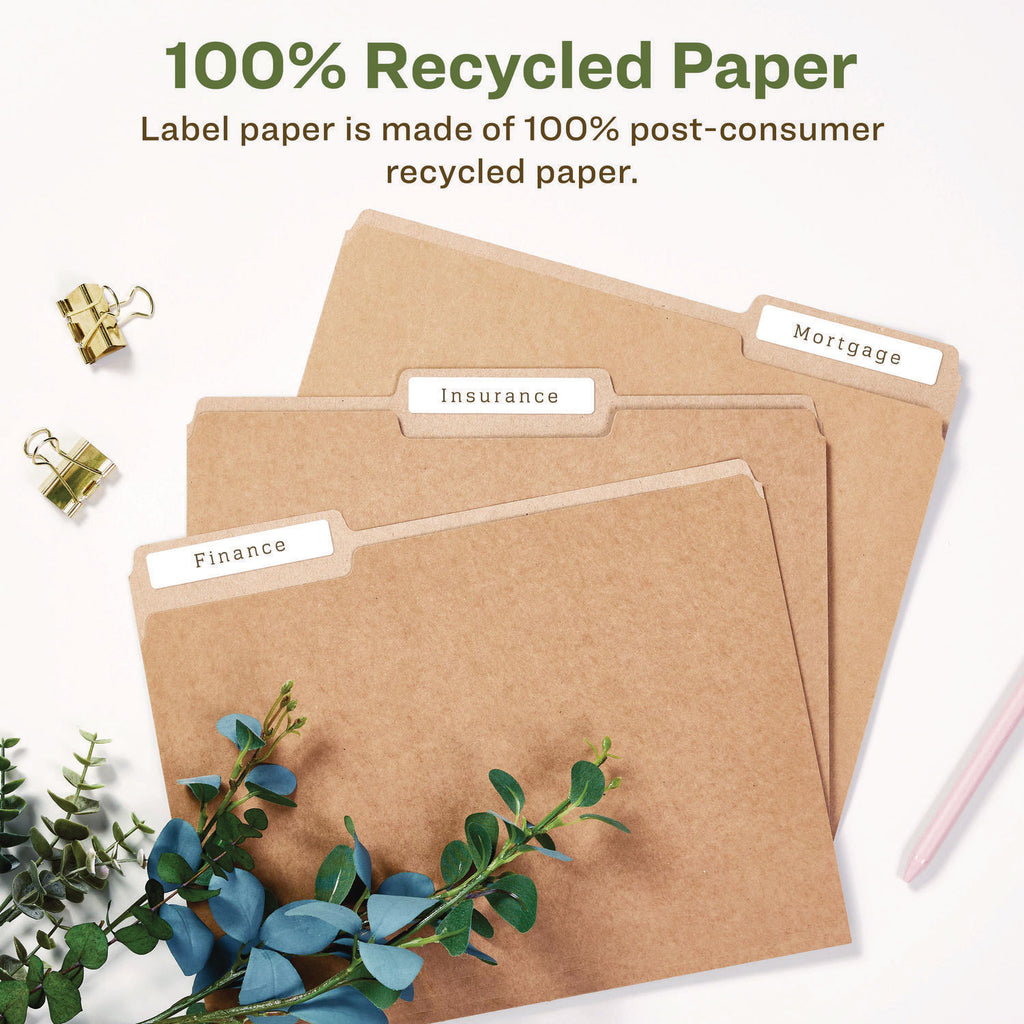 EcoFriendly Permanent File Folder Labels, 0.66 x 3.44, White, 30/Sheet, 25 Sheets/Pack