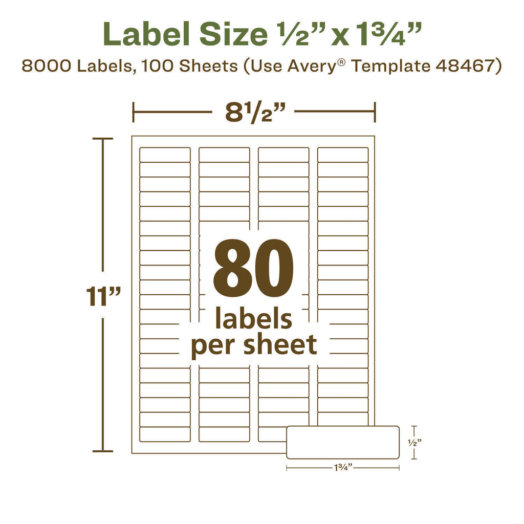 EcoFriendly Mailing Labels, Inkjet/Laser Printers, 0.5 x 1.75, White, 80/Sheet, 100 Sheets/Pack