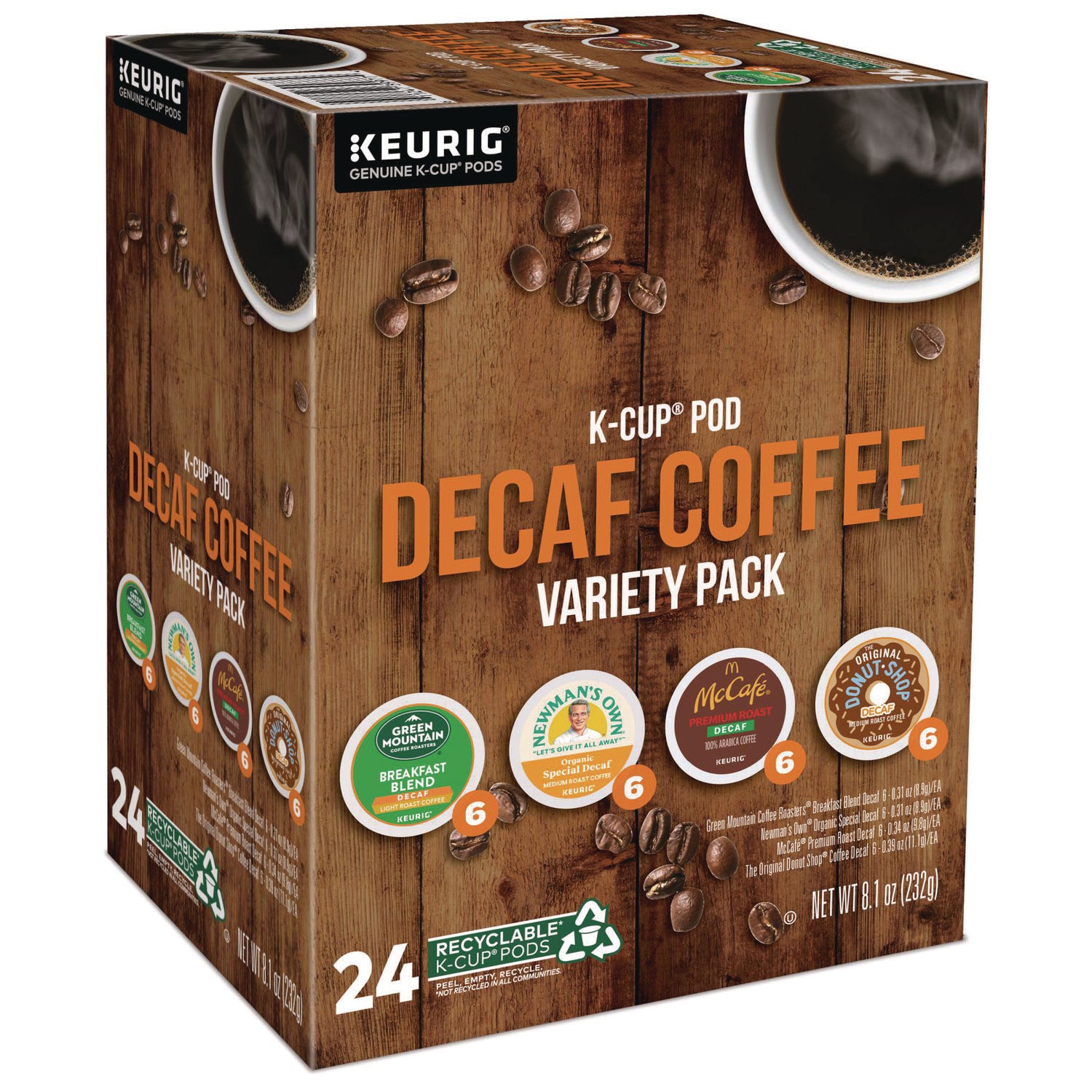 Decaf Variety Coffee K-Cups, Assorted Flavors, 0.38 oz K-Cup, 24/Box