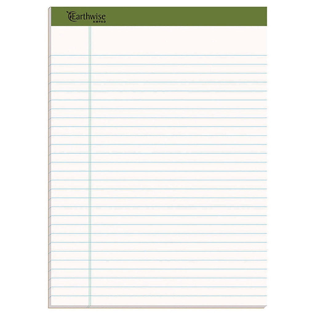 Earthwise by Ampad Recycled Writing Pad, Wide/Legal Rule, Politex Sand Headband, 40 White 8.5 x 11.75 Sheets, 4/Pack