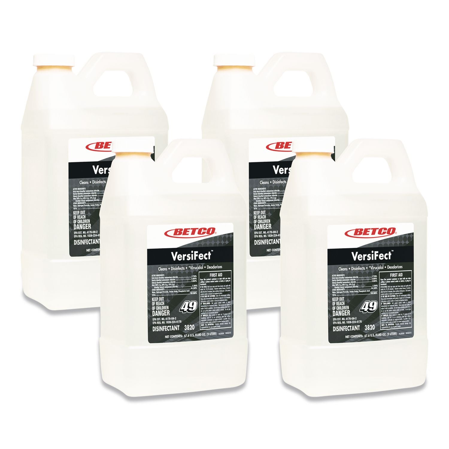 VersiFect Cleaner Disinfectant, Fresh Scent, 2 L Bottle, 4/Carton