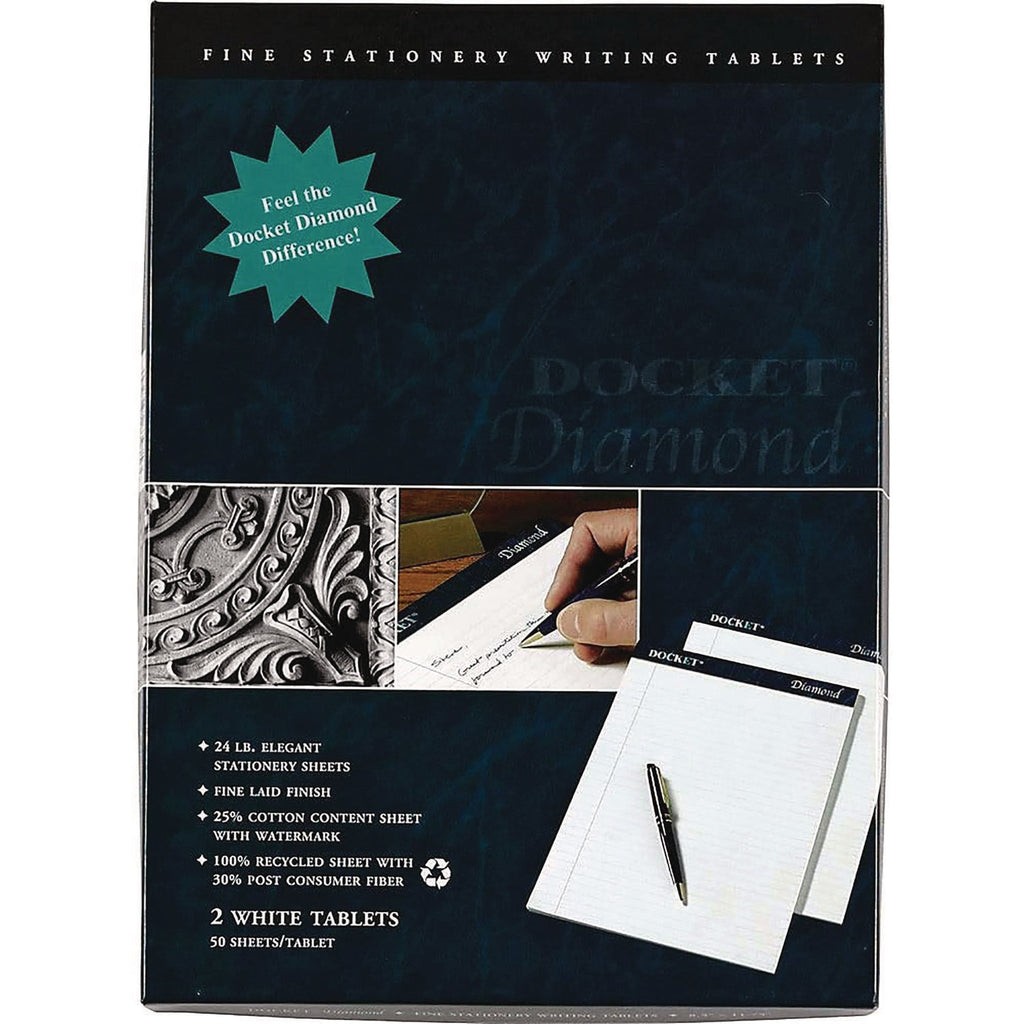 Docket Diamond Ruled Pads, Wide/Legal Rule, 50 White 8.5 x 11.75 Sheets, 2/Box