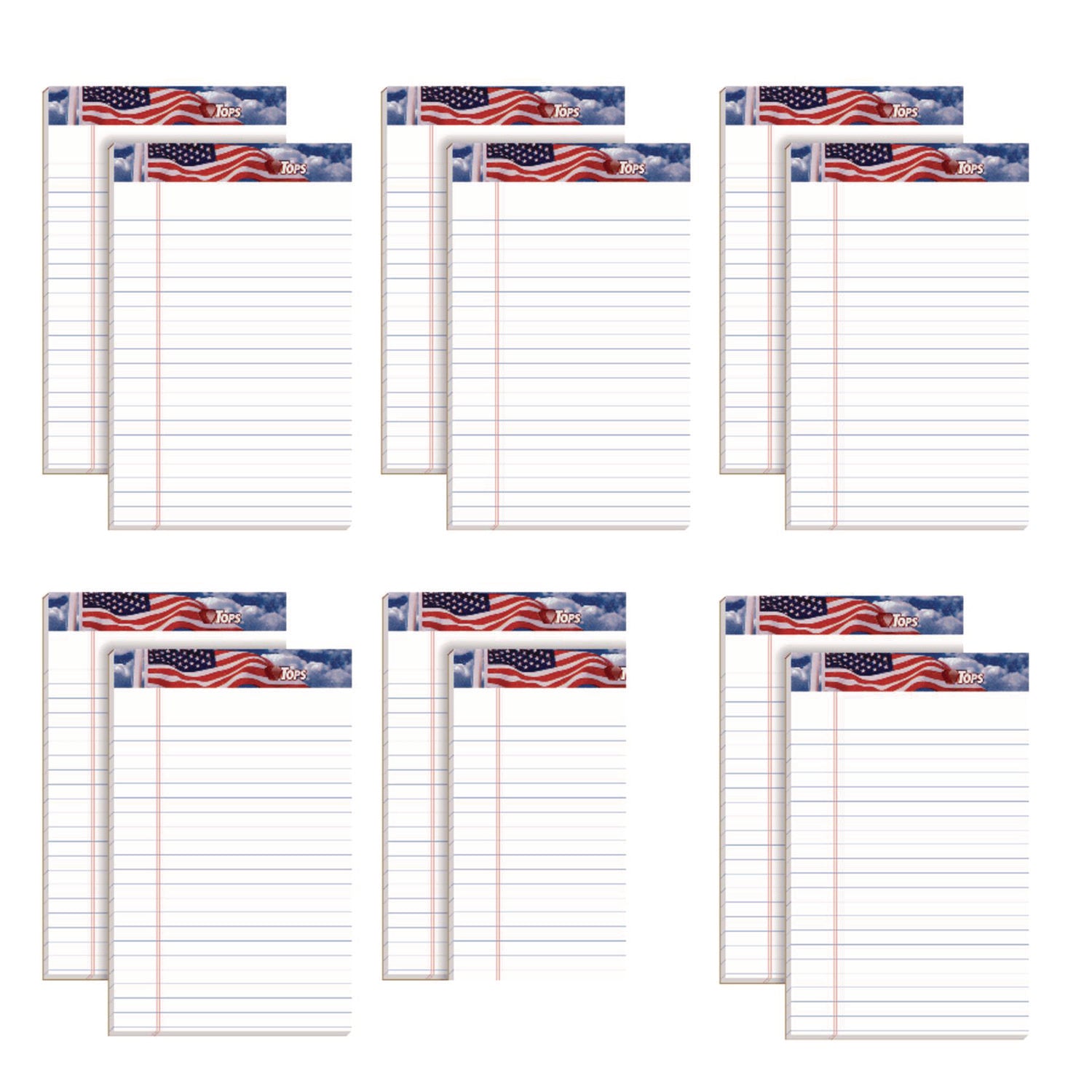 American Pride Writing Pad, Narrow Rule, Red/White/Blue Headband, 50 White 5 x 8 Sheets, 12/Pack