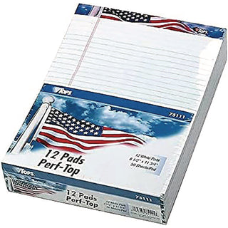 American Pride Writing Pad, Narrow Rule, Red/White/Blue Headband, 50 White 5 x 8 Sheets, 12/Pack