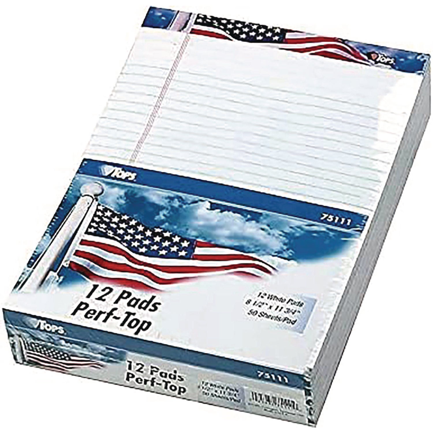 American Pride Writing Pad, Narrow Rule, Red/White/Blue Headband, 50 White 5 x 8 Sheets, 12/Pack