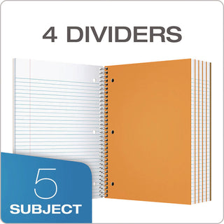 Coil-Lock Wirebound Notebook, 3-Hole Punched, 5-Subject, Medium/College Rule, Randomly Assorted Covers, (200) 11 x 8.5 Sheets