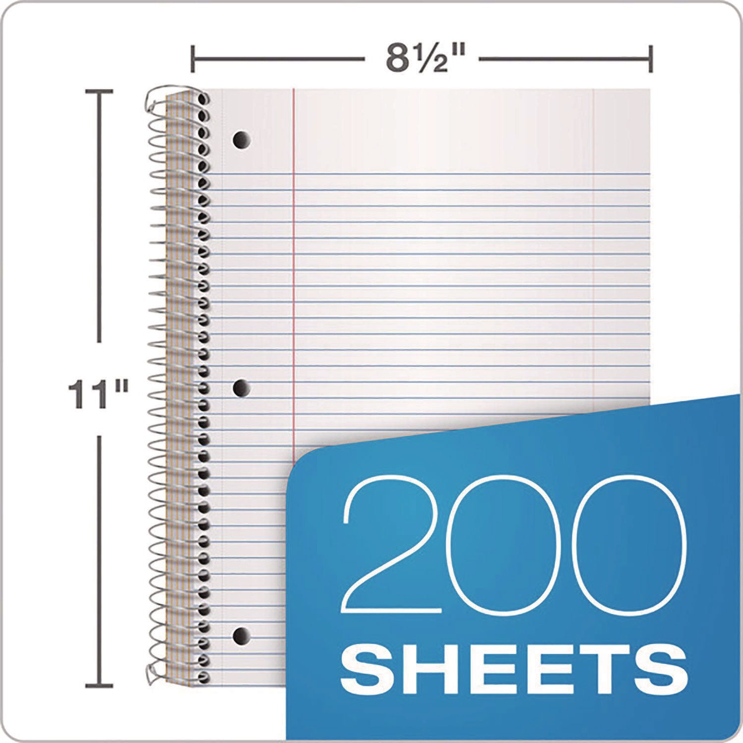 Coil-Lock Wirebound Notebook, 3-Hole Punched, 5-Subject, Medium/College Rule, Randomly Assorted Covers, (200) 11 x 8.5 Sheets
