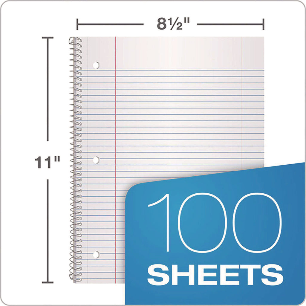 Coil-Lock Wirebound Notebook, 3-Hole Punched, 1-Subject, Medium/College Rule, Randomly Assorted Covers, (100) 11 x 8.5 Sheets