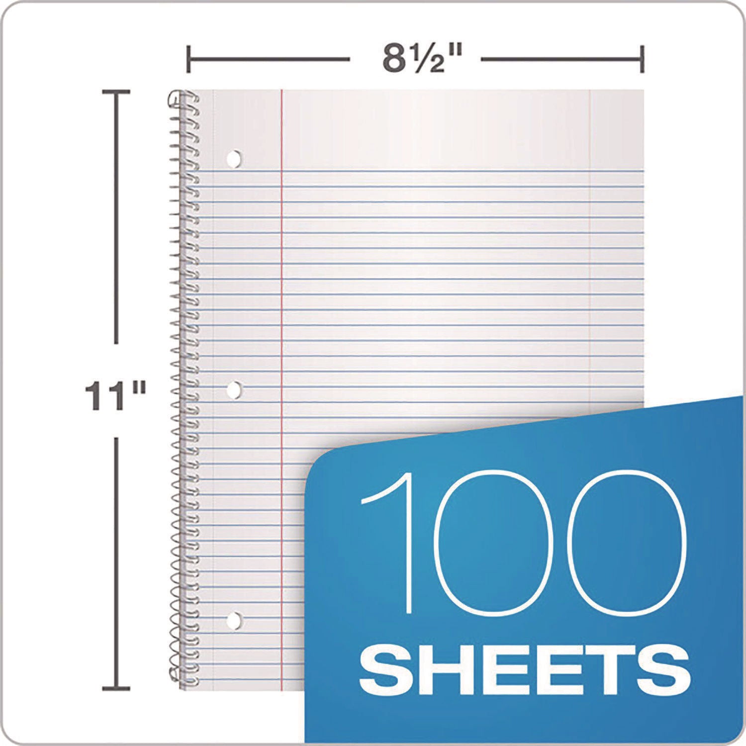 Coil-Lock Wirebound Notebook, 3-Hole Punched, 1-Subject, Medium/College Rule, Randomly Assorted Covers, (100) 11 x 8.5 Sheets