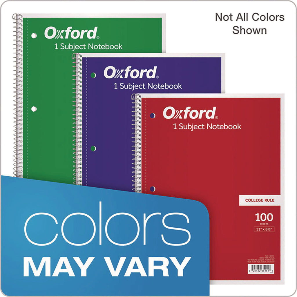 Coil-Lock Wirebound Notebook, 3-Hole Punched, 1-Subject, Medium/College Rule, Randomly Assorted Covers, (100) 11 x 8.5 Sheets