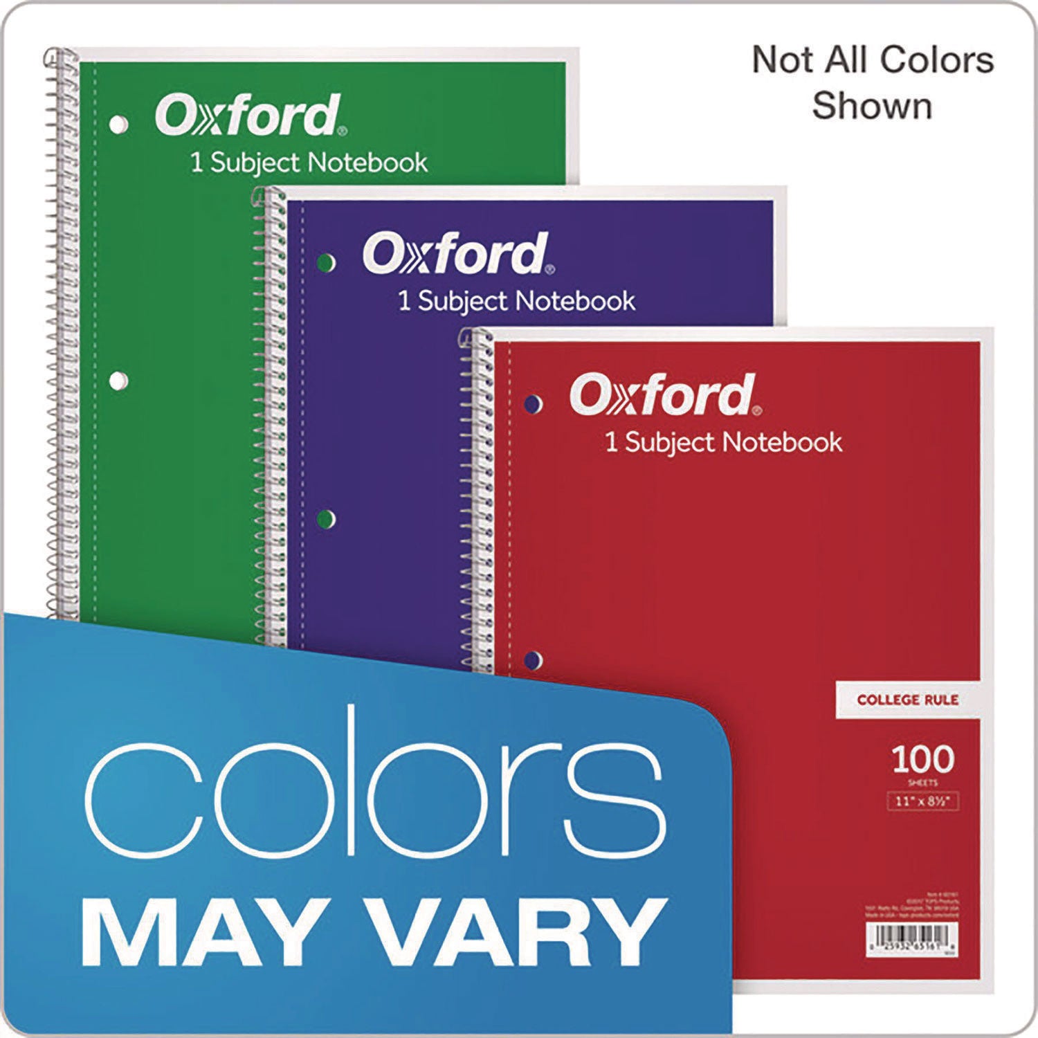 Coil-Lock Wirebound Notebook, 3-Hole Punched, 1-Subject, Medium/College Rule, Randomly Assorted Covers, (100) 11 x 8.5 Sheets
