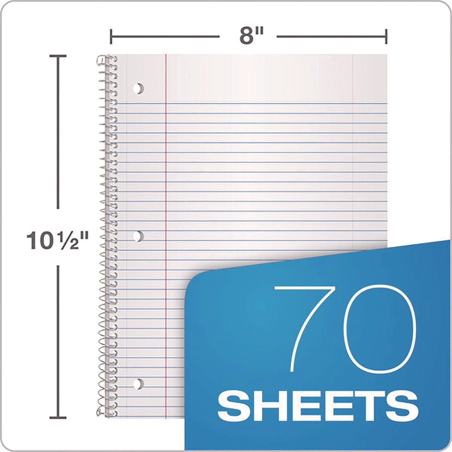 Coil-Lock Wirebound Notebooks, 3-Hole Punched, 1-Subject, Medium/College Rule, Randomly Assorted Covers, (70) 10.5 x 8 Sheets