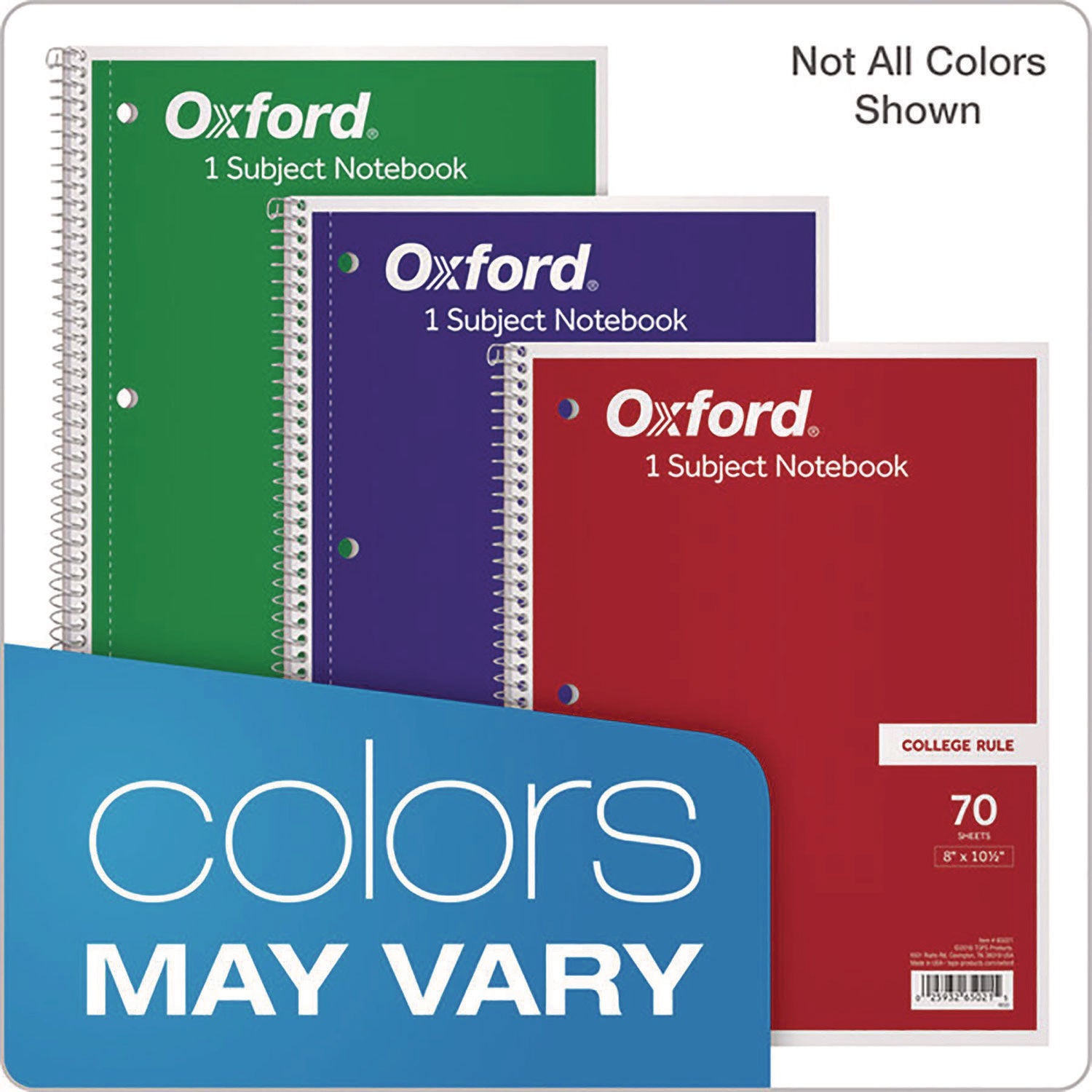 Coil-Lock Wirebound Notebooks, 3-Hole Punched, 1-Subject, Medium/College Rule, Randomly Assorted Covers, (70) 10.5 x 8 Sheets