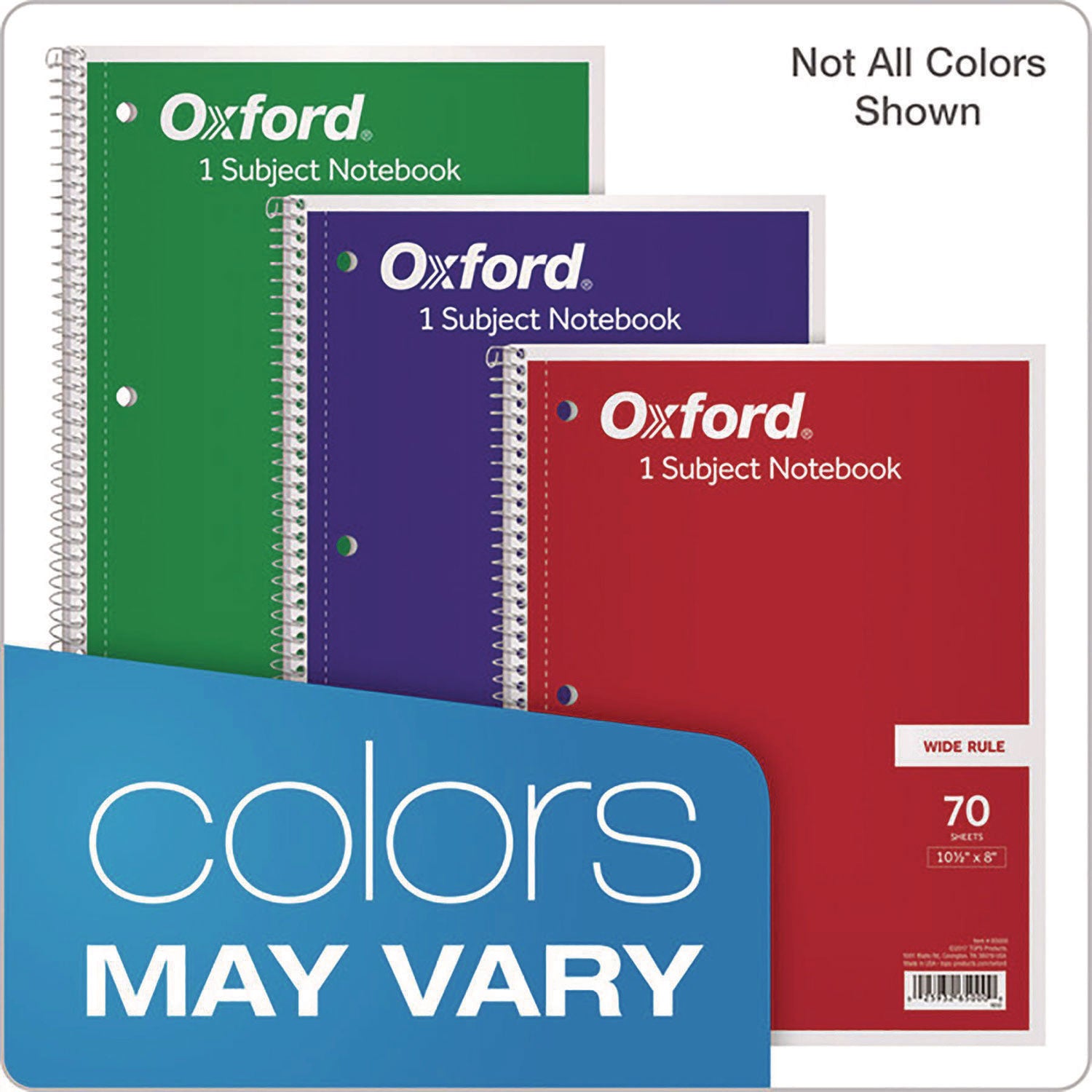 Coil-Lock Wirebound Notebooks, 3-Hole Punched, 1-Subject, Wide/Legal Rule, Randomly Assorted Covers, (70) 10.5 x 8 Sheets