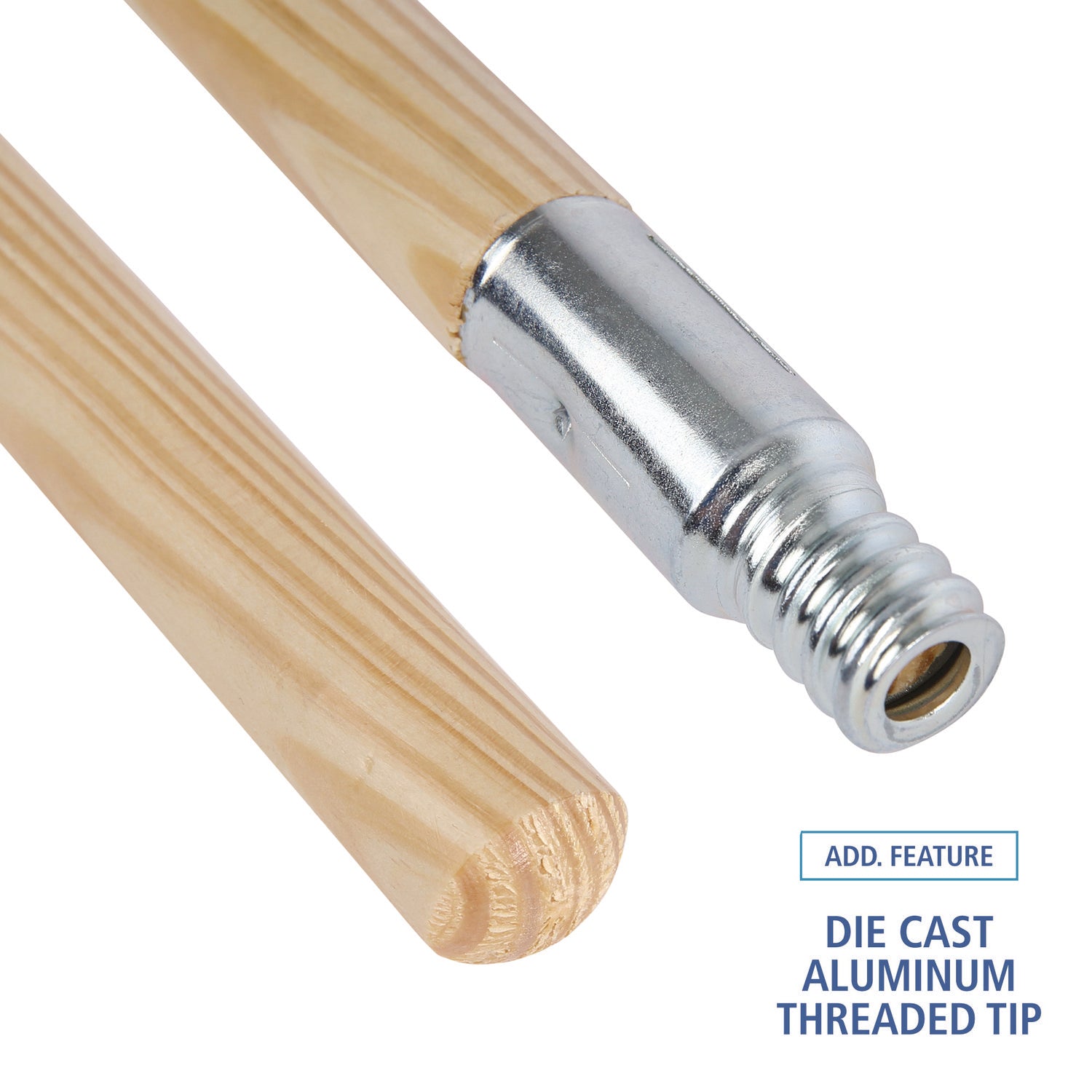 Metal Tip Threaded Hardwood Broom Handle, 0.94" dia x 60", Natural