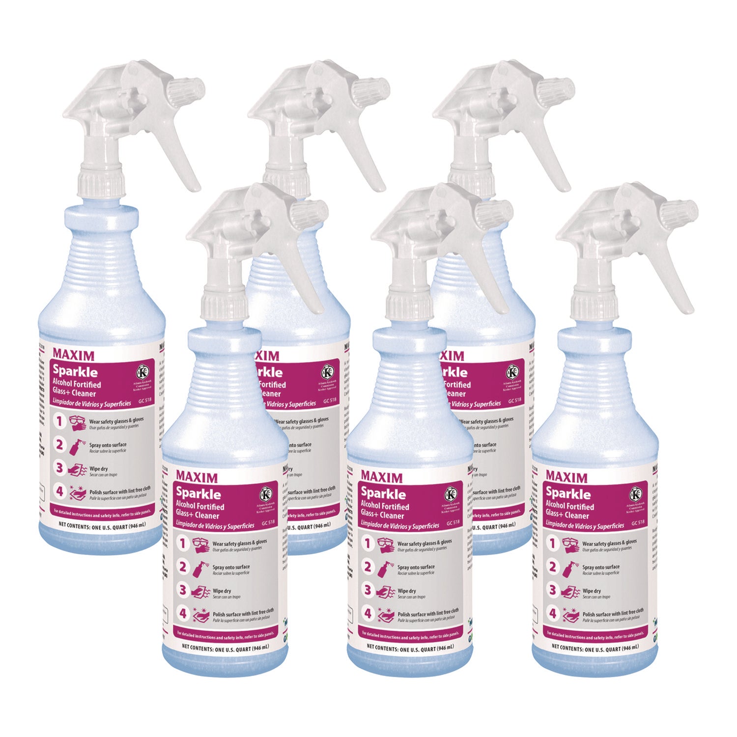 RTU Sparkle Glass Cleaner, Safe-to-Ship, 32 oz Bottle, 6/Carton