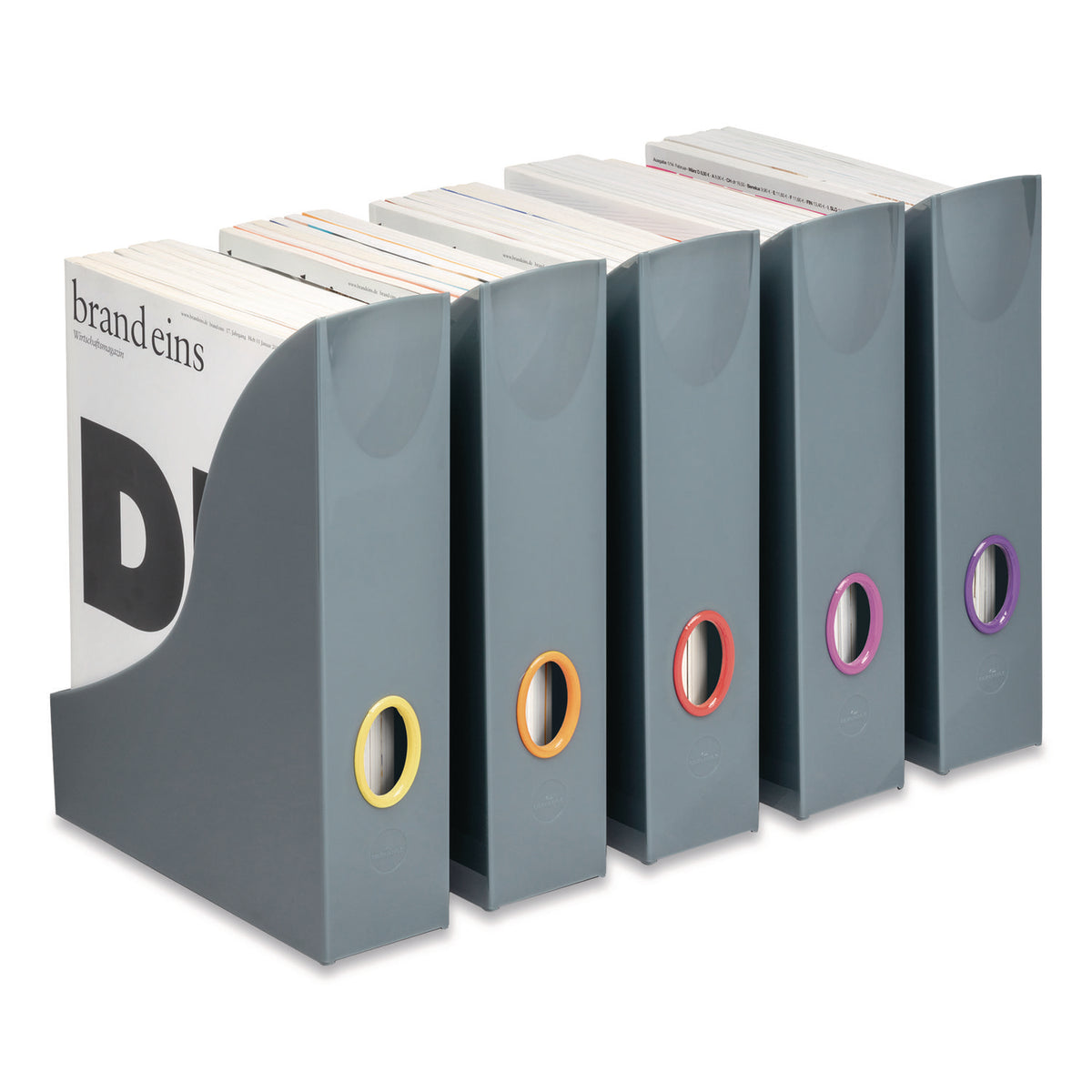 VARICOLOR Plastic Magazine Racks, 2.88w x 9.5d x 12h, Gray/Multicolor, 5/Pack