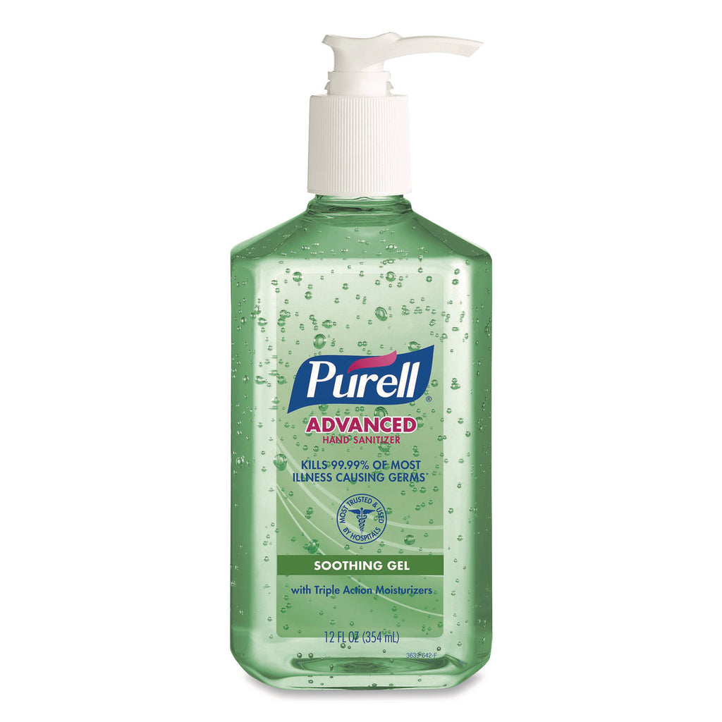 ADVANCED SOOTHING GEL HAND SANITIZER, FRESH SCENT WITH ALOE AND VITAMIN E, 12 OZ PUMP BOTTLE, 12/CARTON
