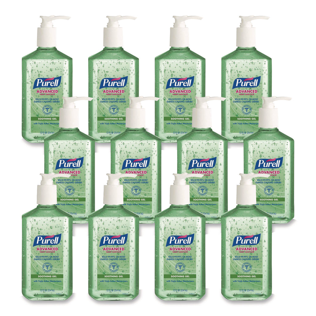 ADVANCED SOOTHING GEL HAND SANITIZER, FRESH SCENT WITH ALOE AND VITAMIN E, 12 OZ PUMP BOTTLE, 12/CARTON
